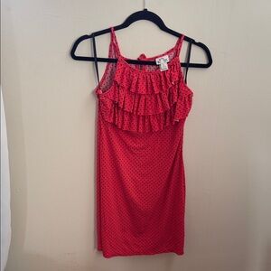 Red/salmon Polka Dot Ruffle Slip Dress